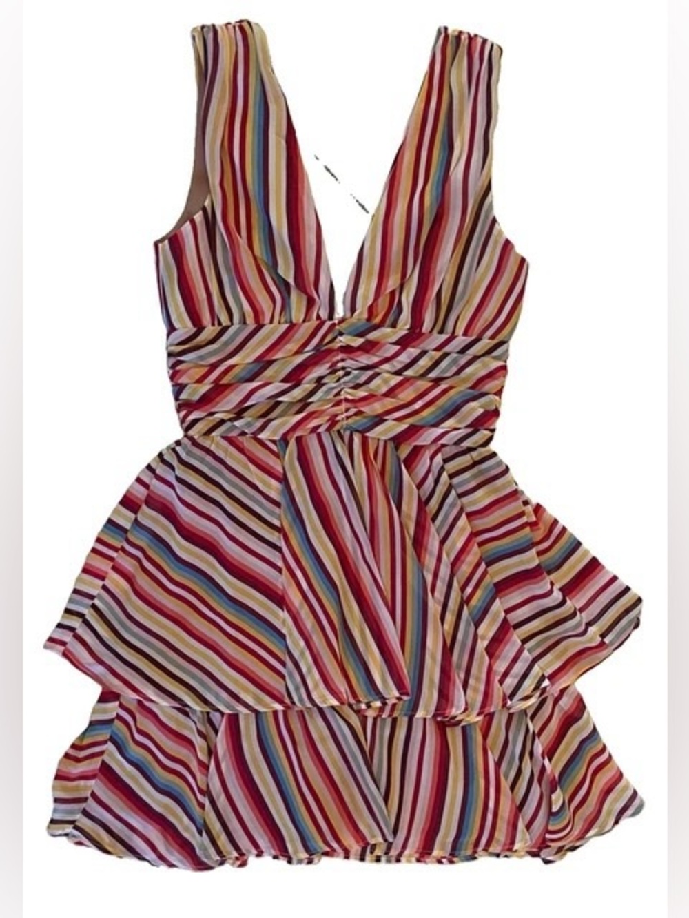 Wayf Multi-Color Striped V-Neck Sleeveless Mini Dress